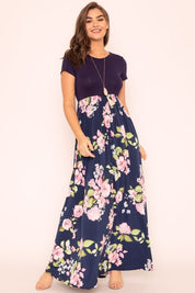 Women's Short Sleeve Floral Maxi Dress