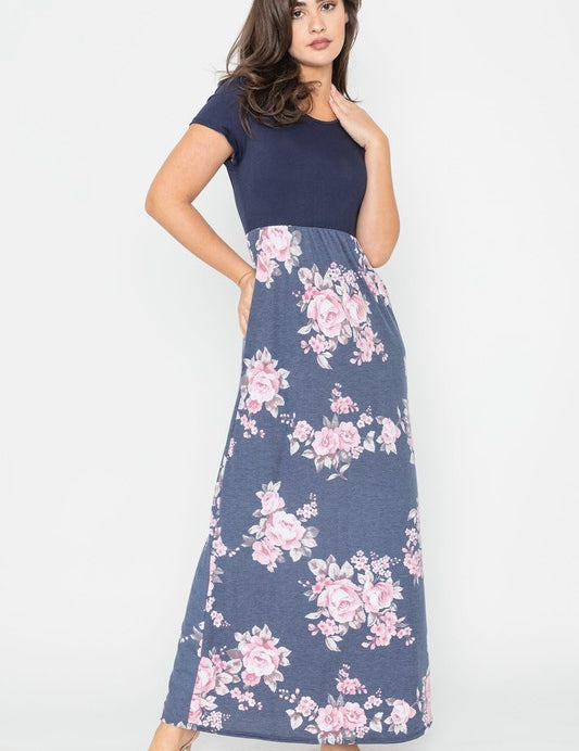 Women's Floral Short Sleeve Maxi Dress