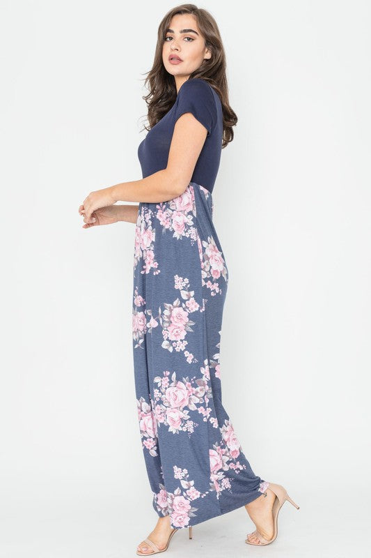 Women's Floral Short Sleeve Maxi Dress