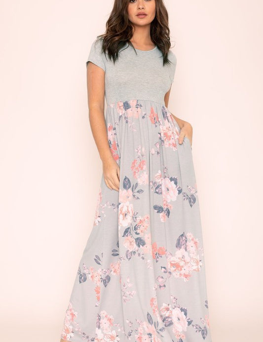 Women's Floral Short Sleeve Maxi Dress