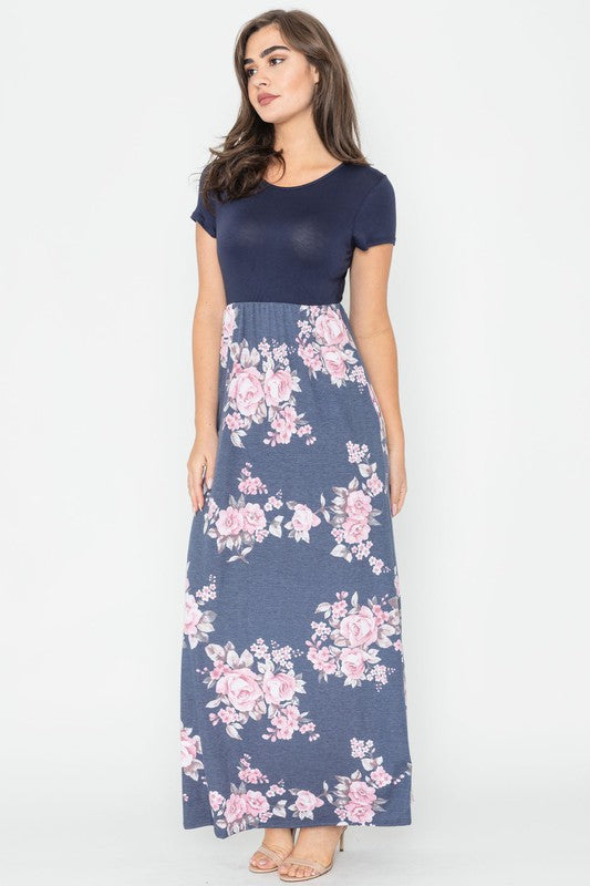 Women's Floral Short Sleeve Maxi Dress