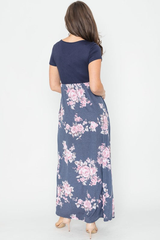 Women's Floral Short Sleeve Maxi Dress