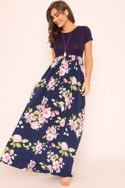 Women's Floral Short Sleeve Maxi Dress