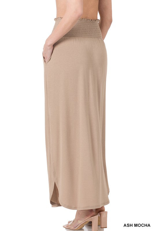 Women's Casual Smocked Waist Maxi Skirt with Pockets