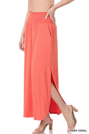 Women's Casual Smocked Waist Maxi Skirt with Pockets