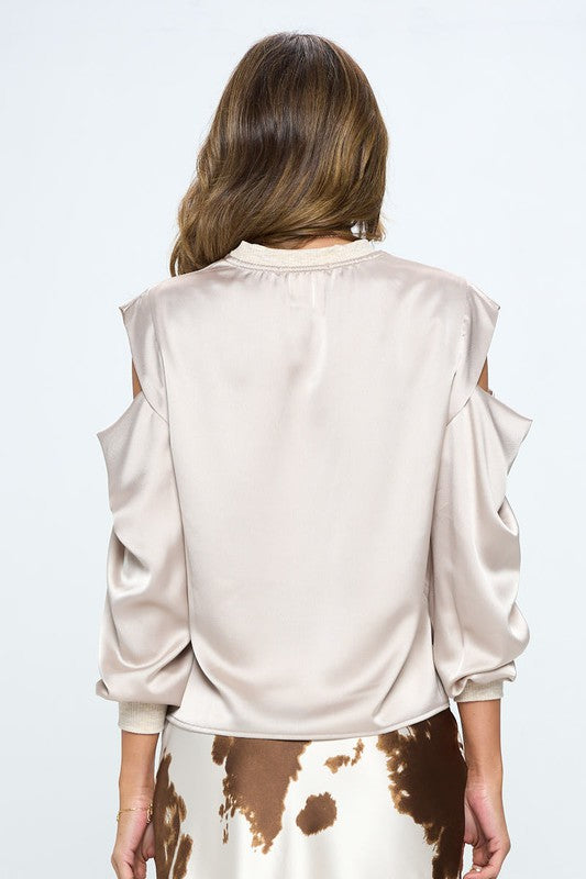 Women's Satin Stretch Open Shoulder Sweatshirt