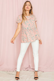 Women's Paisley Short Puff Sleeve Tunic