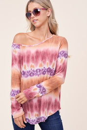 Women's Cozy Tie Dye Print One Shoulder Top