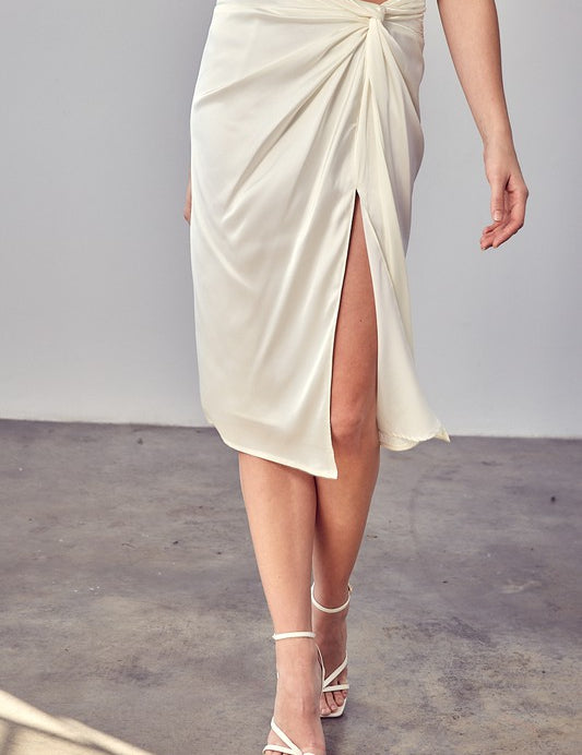 Side Gathered Slit Skirt