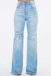 Women's High Rise Wide Leg Ripped Jeans