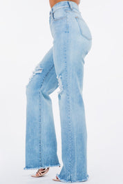 Women's High Rise Wide Leg Ripped Jeans