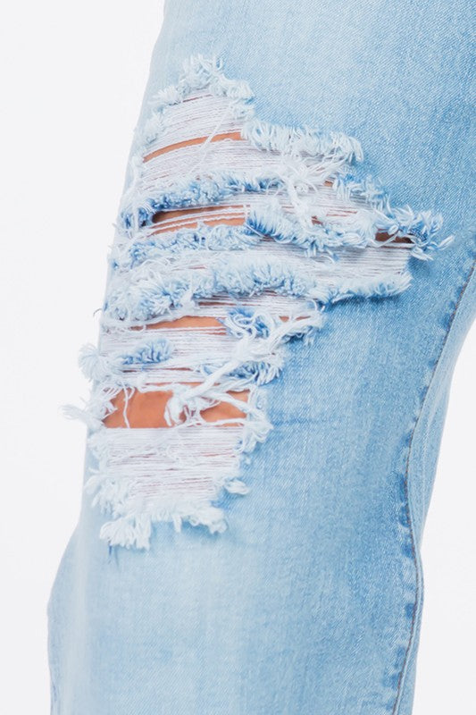 Women's High Rise Wide Leg Ripped Jeans