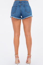 Women's High Rise Frayed Hem Denim Shorts