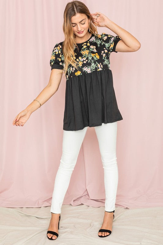 Women's Floral Puff Sleeve Baby Doll Tunic