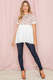 Women's Floral Puff Sleeve Baby Doll Tunic