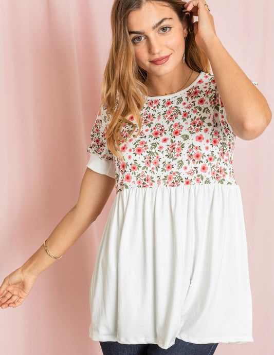 Women's Floral Puff Sleeve Baby Doll Tunic