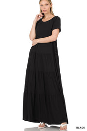 Women's Short Sleeve Tiered Maxi Dress