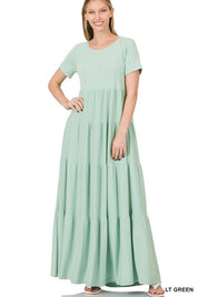 Women's Short Sleeve Tiered Maxi Dress