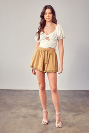 Fringe Trim Hem Shorts