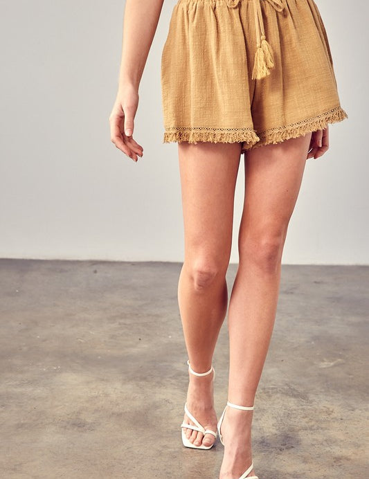 Fringe Trim Hem Shorts