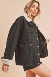 Women's Fluffy Lined Denim Jacket