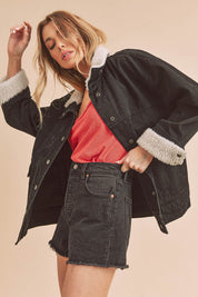 Women's Fluffy Lined Denim Jacket