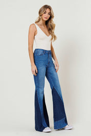 Color Block Side Slit Flare Jeans