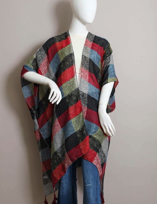 Women's Casual Buffalo Checkered Kimono