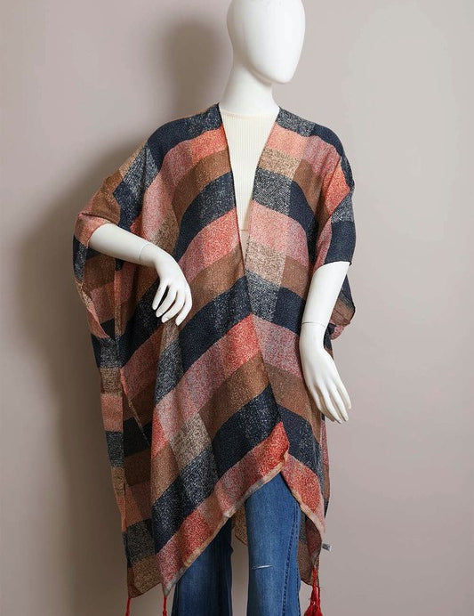 Women's Casual Buffalo Checkered Kimono