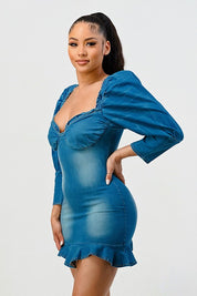 Women's Casual Ruffle Denim Mini Dress