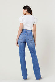 High Rise Distressed Straight Leg Jeans