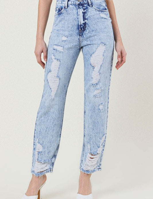 High Waisted Straight Leg in Vintage Acid Wash