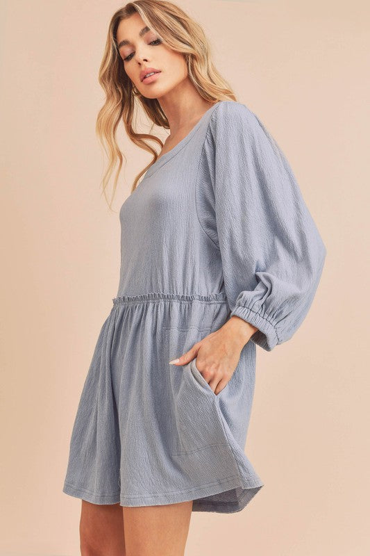 Women's Casual Babydoll Romper with Long Sleeves