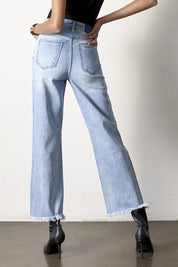 Women's High Rise Frayed Hem Straight Leg Jeans