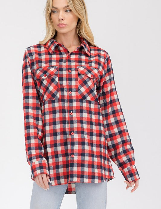 Womens Boyfriend Flannel Shirt S-L ONLY