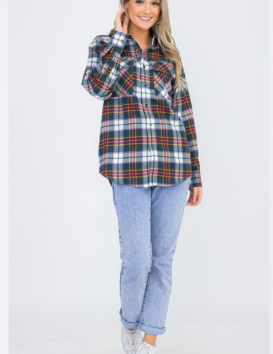 Women's Boyfriend Style Long Sleeve Flannel Shirt