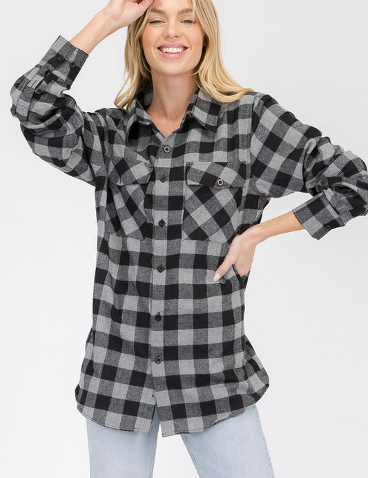 Women's Boyfriend Style Long Sleeve Flannel Shirt