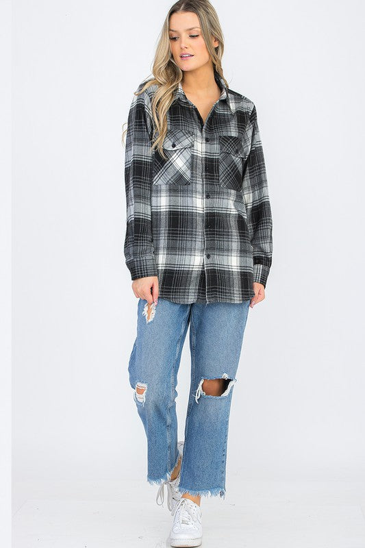 Women's Boyfriend Style Long Sleeve Flannel Shirt