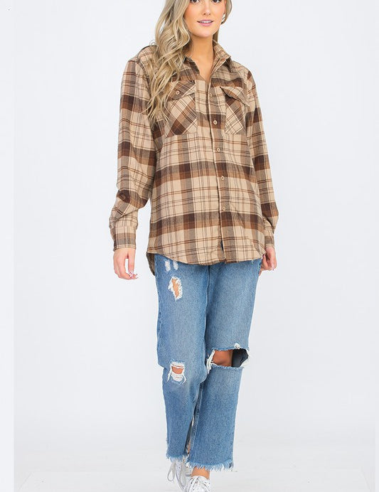 Women's Boyfriend Style Long Sleeve Flannel Shirt