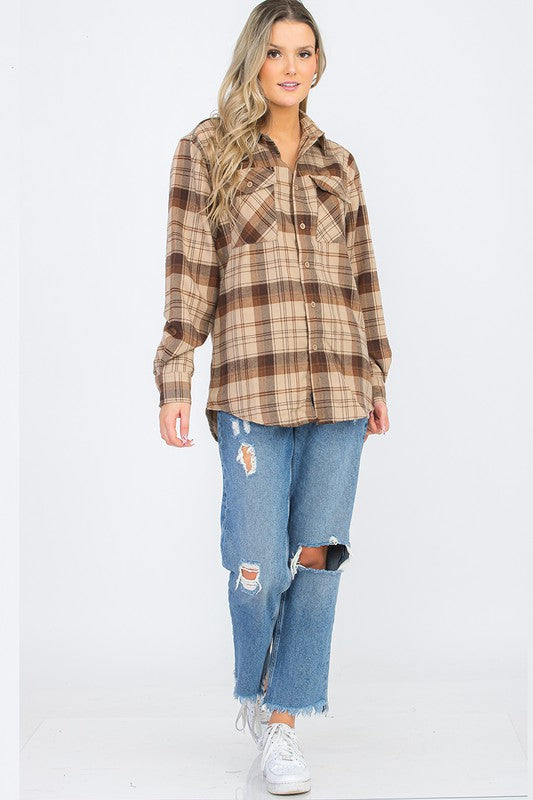 Women's Boyfriend Style Long Sleeve Flannel Shirt