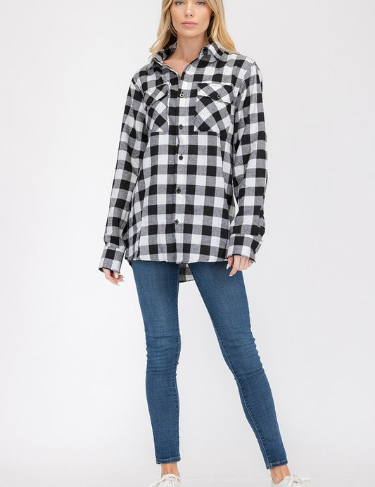 Women's Boyfriend Style Long Sleeve Flannel Shirt