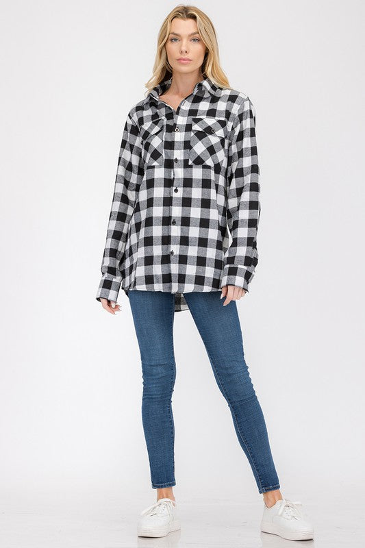 Women's Boyfriend Style Long Sleeve Flannel Shirt