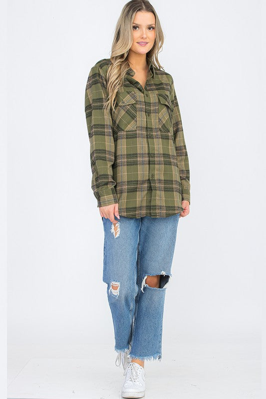 Women's Boyfriend Style Long Sleeve Flannel Shirt