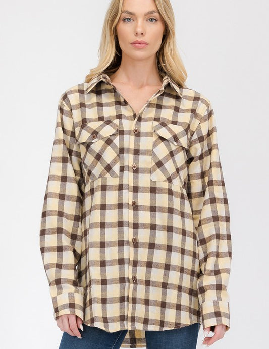 Women's Boyfriend Style Long Sleeve Flannel Shirt