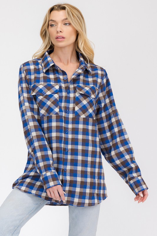 Women's Boyfriend Style Long Sleeve Flannel Shirt