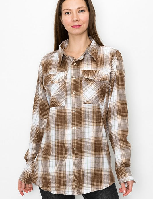 Women's Boyfriend Long Sleeve Flannel Shirt