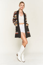 Women's Multi Color Striped Open Cardigan