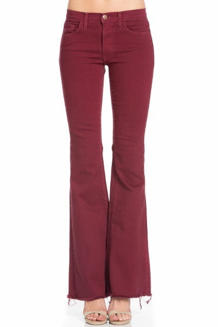 Women's Mid Rise Flare Bell Bottom Jeans with Raw Hem