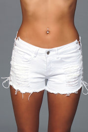 Women's Fitted Distressed Denim Shorts with Lace-Up Sides