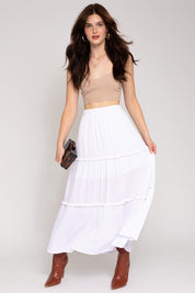 Women's Casual Loose Fit Tiered Midi Skirt